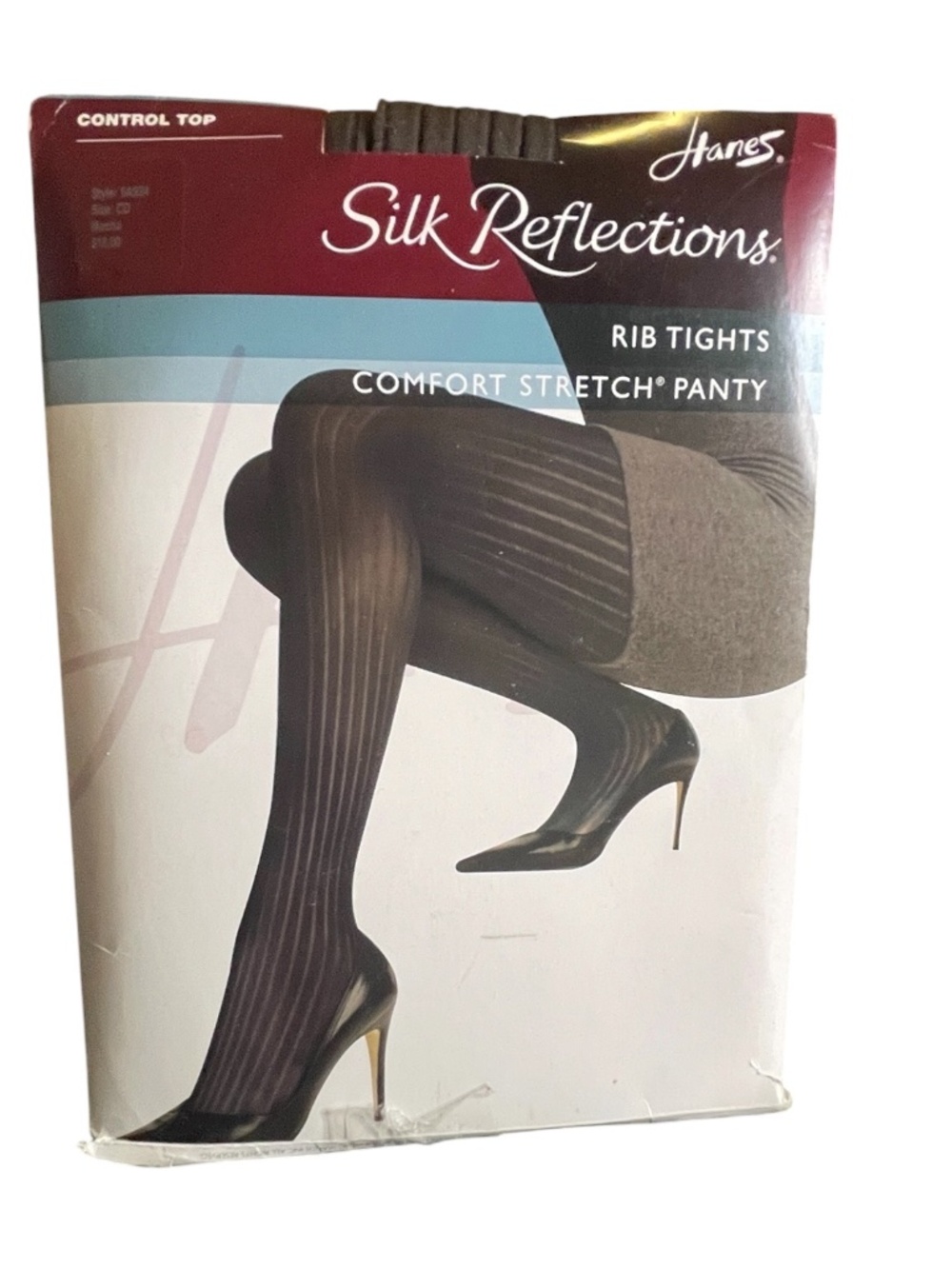 Hanes Silk Reflections Rib Tights Comfort Stretch Panty Control Top Sz CD Mocha